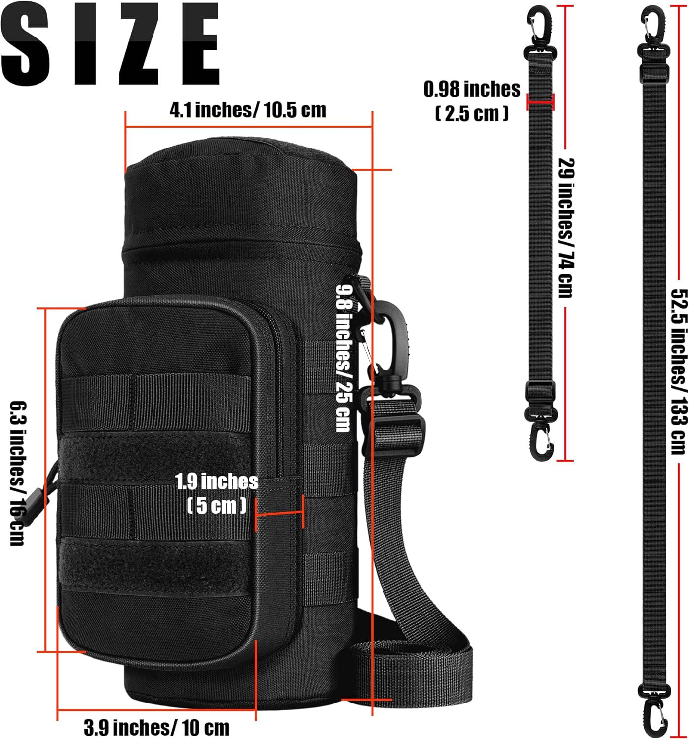 IronSeals Tactical Molle Water Bottle Holder Pouch Hydration Carrier Bag with Detachable Shoulder Strap