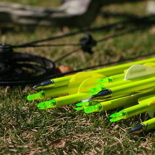 BOWSOUL Carbon Arrow Archery 30inch Bright Colors Hunting Target Practice Arrows for Compound & Recurve Bow Spine 500 with Removable Tips (Pack of 12) (Bright Yellow)