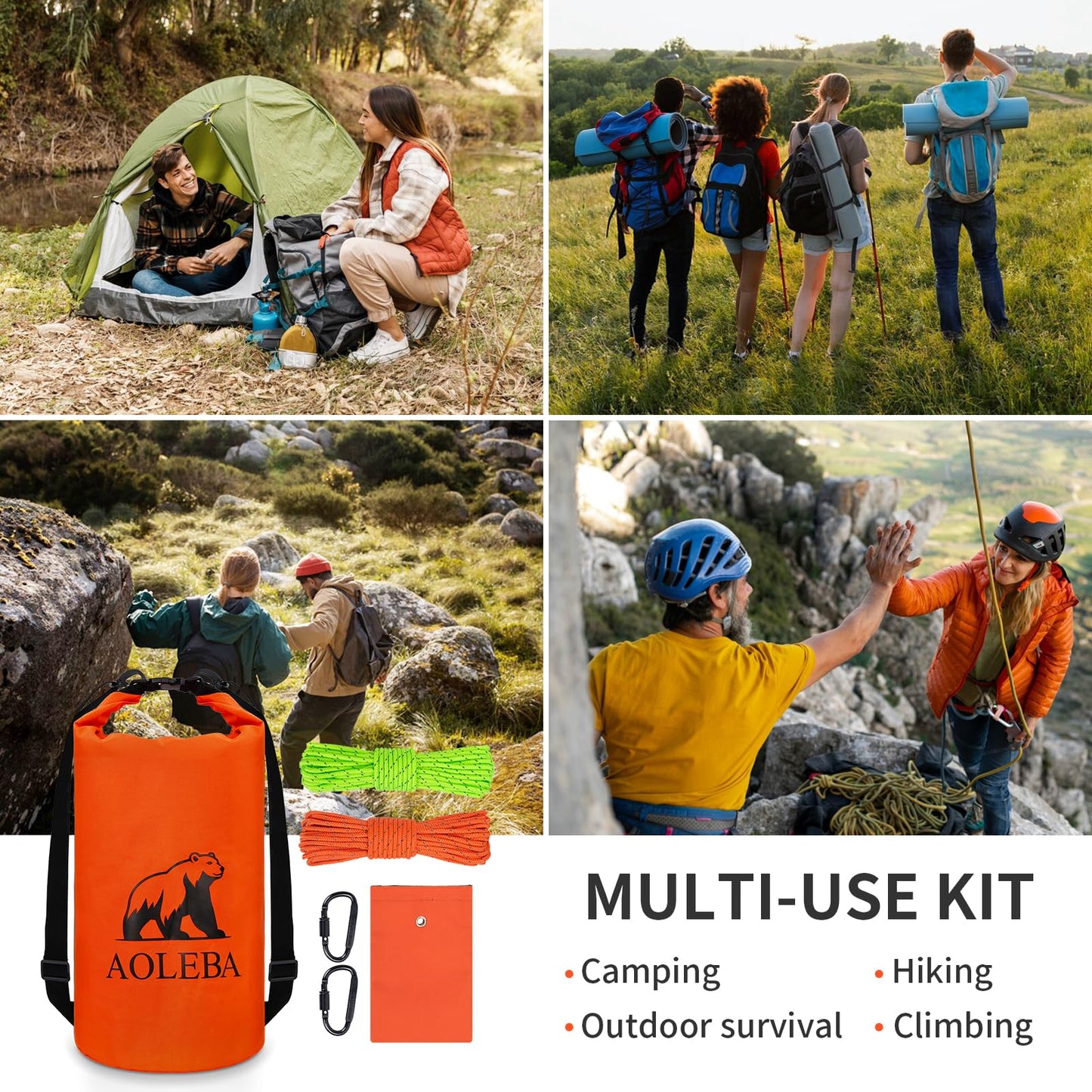 AOLEBA Ultralight Bear Bag Kit - 10L Bear Proof Food Storage for Backpacking & Camping, Includes Reflective Paracord Rope, Survival Gear for Outdoor Adventures