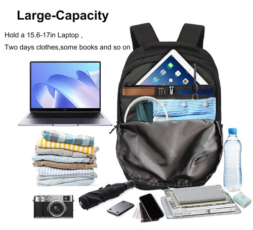 KEOFID Casual Backpack for Men and Women, Hiking Backpack for Travel, Black Daypacks for Sports, College, Water Resistant(Black)