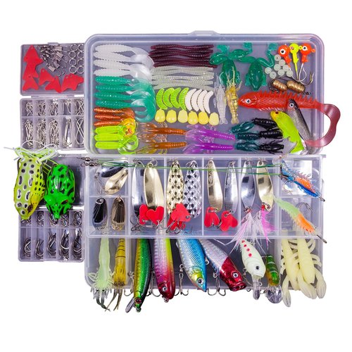 Pezlun Fishing Lures Freshwater Bait Tackle kit.Tackle Box Including crankbaits topwater Lures,Jigs,Spoons and More Fishing Gear Set.Suitable for Bass Trout Salmon. (B240PCS)