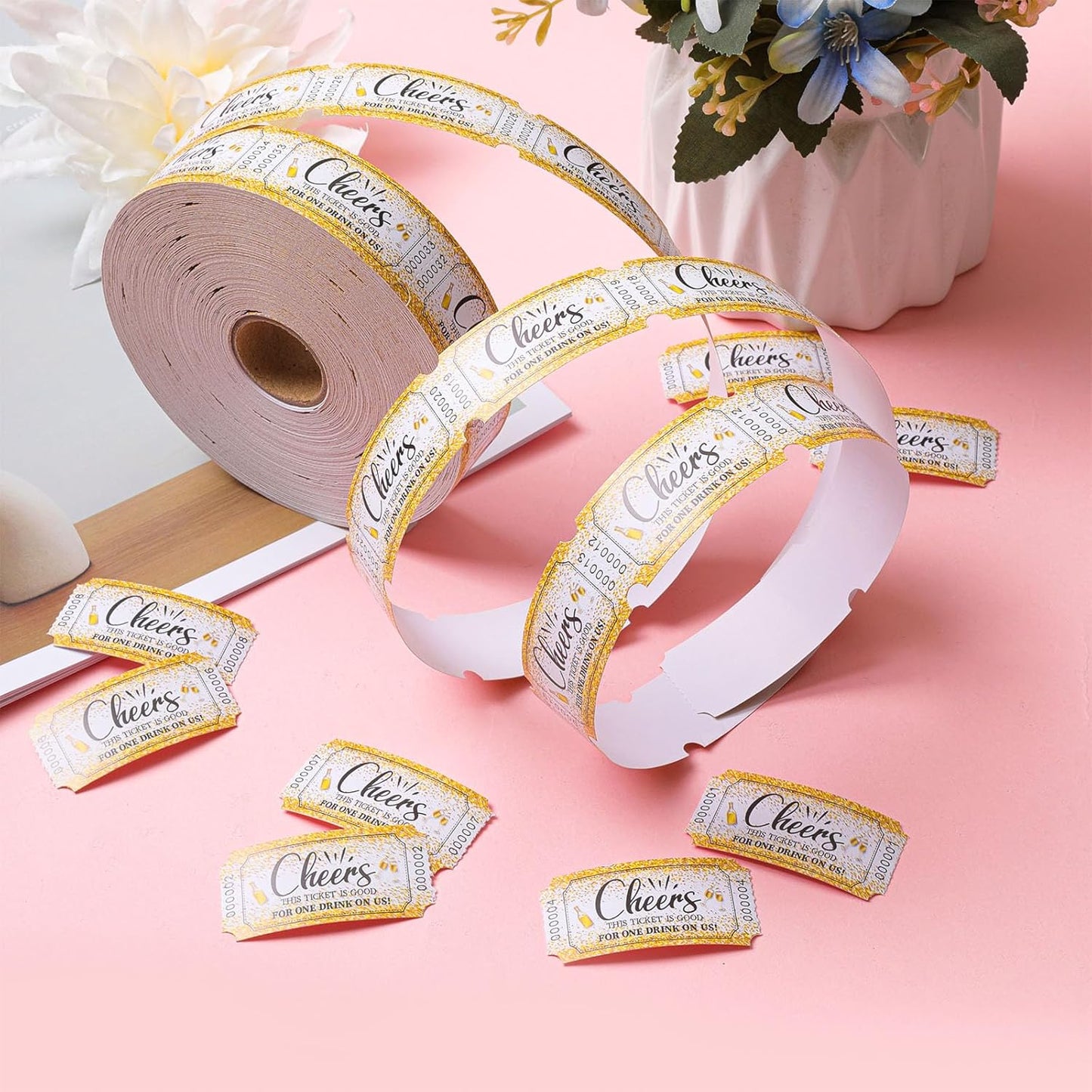 1000 Pcs Drink Ticket Single Raffle Tickets Roll Cocktail Design Free Drink Ticket for Events Wedding Work Formal Parties Leisure Class Reward