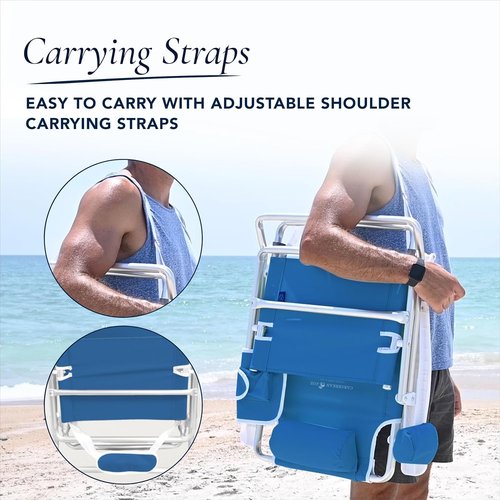 Caribbean Joe Folding Beach Chair, 5 Position Lightweight, Portable Reclining Outdoor Camping Chair with Headrest, Shoulder Strap, and Cup Holder, Bold Stripe
