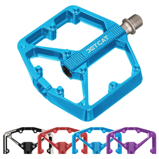 JETCAT Mountain Bike Pedals Flat - MTB Pedals Flat, Bicycle Pedals, Road Bike Pedals, BMX Pedals, for BMX MTN Road Gravel EBike, Specialized Parts, Adults, Aluminum Metal Stamp 9/16" Blue