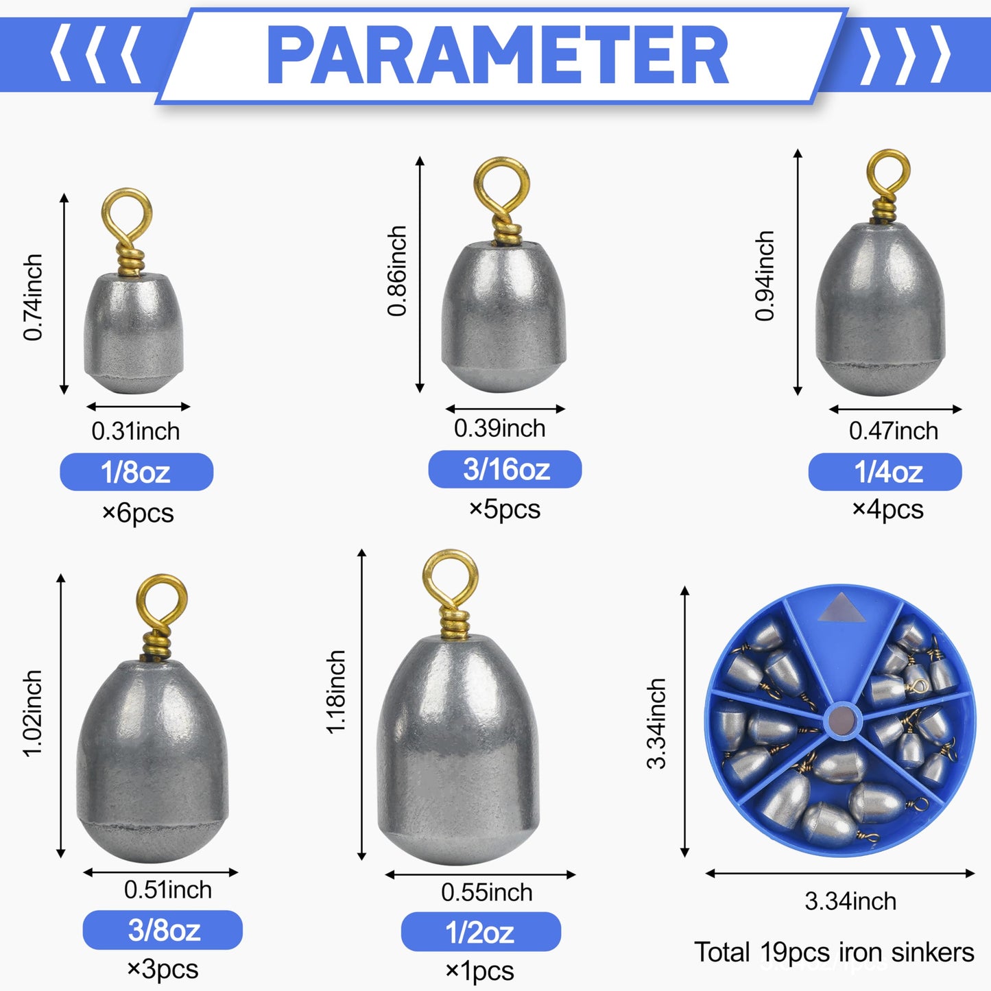 Fishing Weights Sinkers Kit,19/52pcs Bass Casting Sinkers Weights Bell Sinkers Assorted Iron Fishing Weights Drop Catfish Sinkers Weights for Saltwater Freshwater Fishing