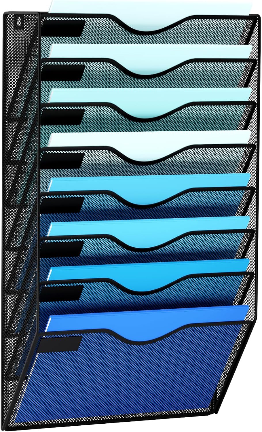 5 Pockets Mesh Hanging Wall File Holder Organizer Wall Mounted Paper Magazine Rack, Black