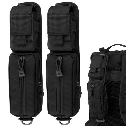 Tactical Molle Accessories Pouch for Backpack Strap, Backpack Strap Pouch Shoulder Strap Molle Attachment Double Zipper Pocket (Black-2 Pack)