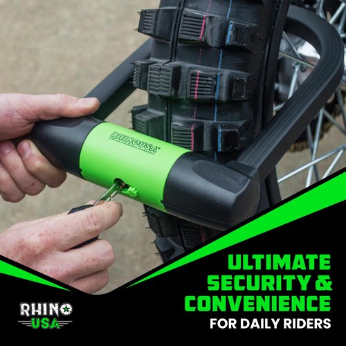 Rhino USA Bike Lock Set - Heavy Duty Anti Theft U Lock, 4FT Steel Security Cable, Padlock, 4 Lighted Keys. Dual Purpose Locks for EBike, Motorcycle, Electric Scooter, Bicycle