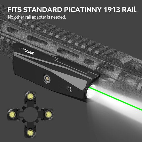VOTATU P9L-G Tactical Light Laser Combo - 1600 Lumens LED & Green Laser Sight for Picatinny Rails with Magnetic Charger and Momentary/Constant-on Switch