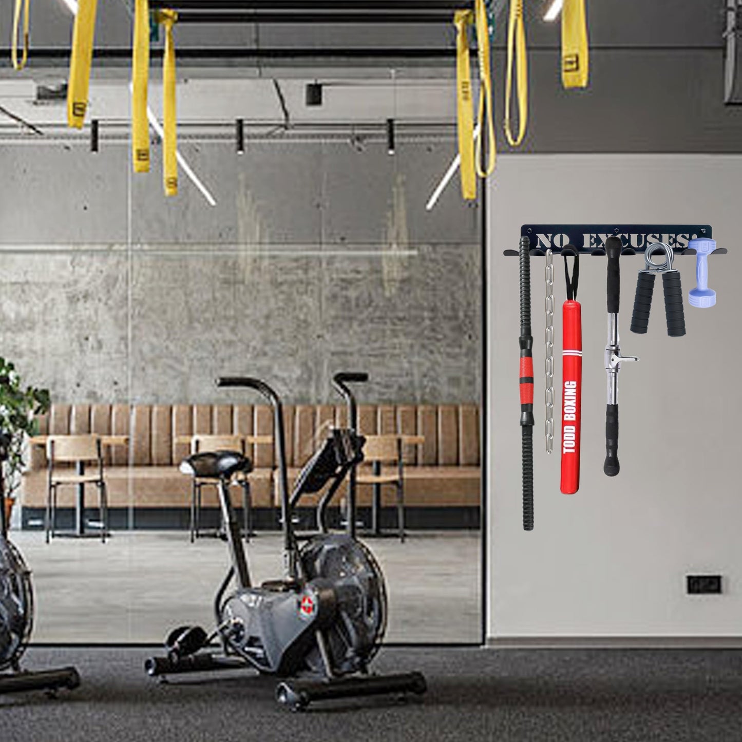 Home Gym Essentials - 16.7 Inch, 8 Hook Gym Storage Rack for Dumbbells, Resistance Bands, Barbell Bars, Jump Ropes & Lifting Belts