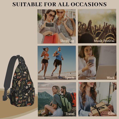 YOZIRIBO Crossbody Sling Bag for Women Men, Sling Backpack Chest Daypack Cross Body Bag Shoulder Bag for Hiking Running Sports Travel (Mushroom)