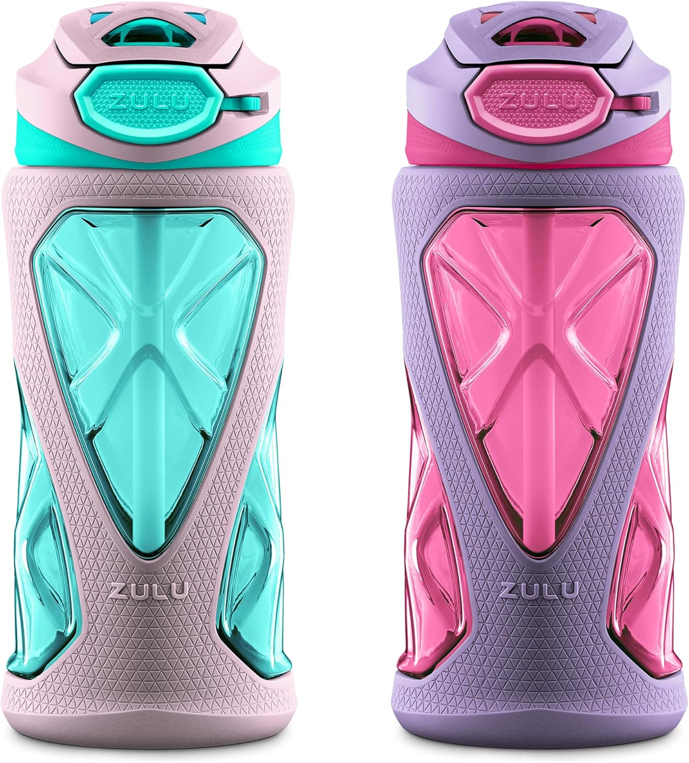 ZULU Torque 16oz Plastic Kids Water Bottle with Silicone Sleeve and Leak-Proof Locking Flip Lid