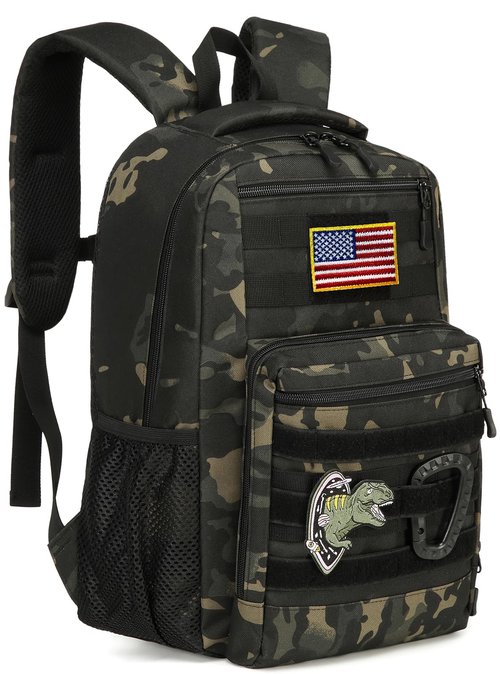 XINTREY Kids tactical Backpack for Boys School Bag 20L mini Children Backpack for Outdoor Camping Travel (Black Camo)