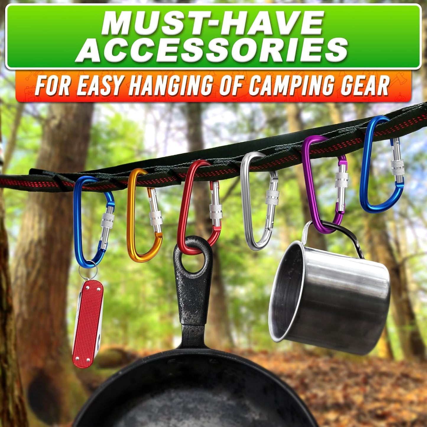 3 Inch Carabiner Clip with Screw Lock - 10 PCs Aluminum Locking Carabiner Clip, Multicolor (Red, Orange, Purple, Blue, White) D Ring for Backpack, Lightweight & Easy to Use, Cool for Camping & Hiking