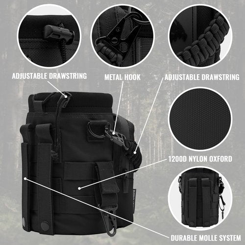 NATURE PIONEOR 32 64 128oz Tactical Water Bottle Pouch, Multi-Function Tactical Water Bottle Bag with Adjustable Shoulder Strap, Half/One Gallon Molle Strap Carrier Holder