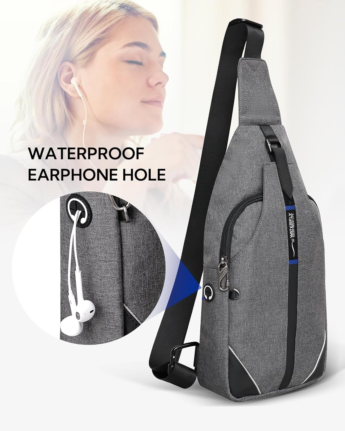 WATERFLY Small Crossbody Sling Backpack Anti Theft Backpack for Traveling Chest Bags for Men&Women Multipurpose Casual Daypack Hiking Shoulder Bag (Black)