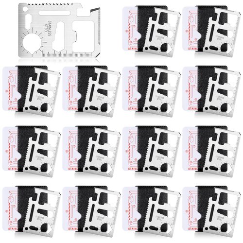 WILLBOND 24 Sets Stainless Steel 11 in 1 Survival Pocket Tools Credit Card Multitool Wallet Pocket Card Multipurpose Scale Double Tool Bottle Opener for Christmas Men Gift(Silver)