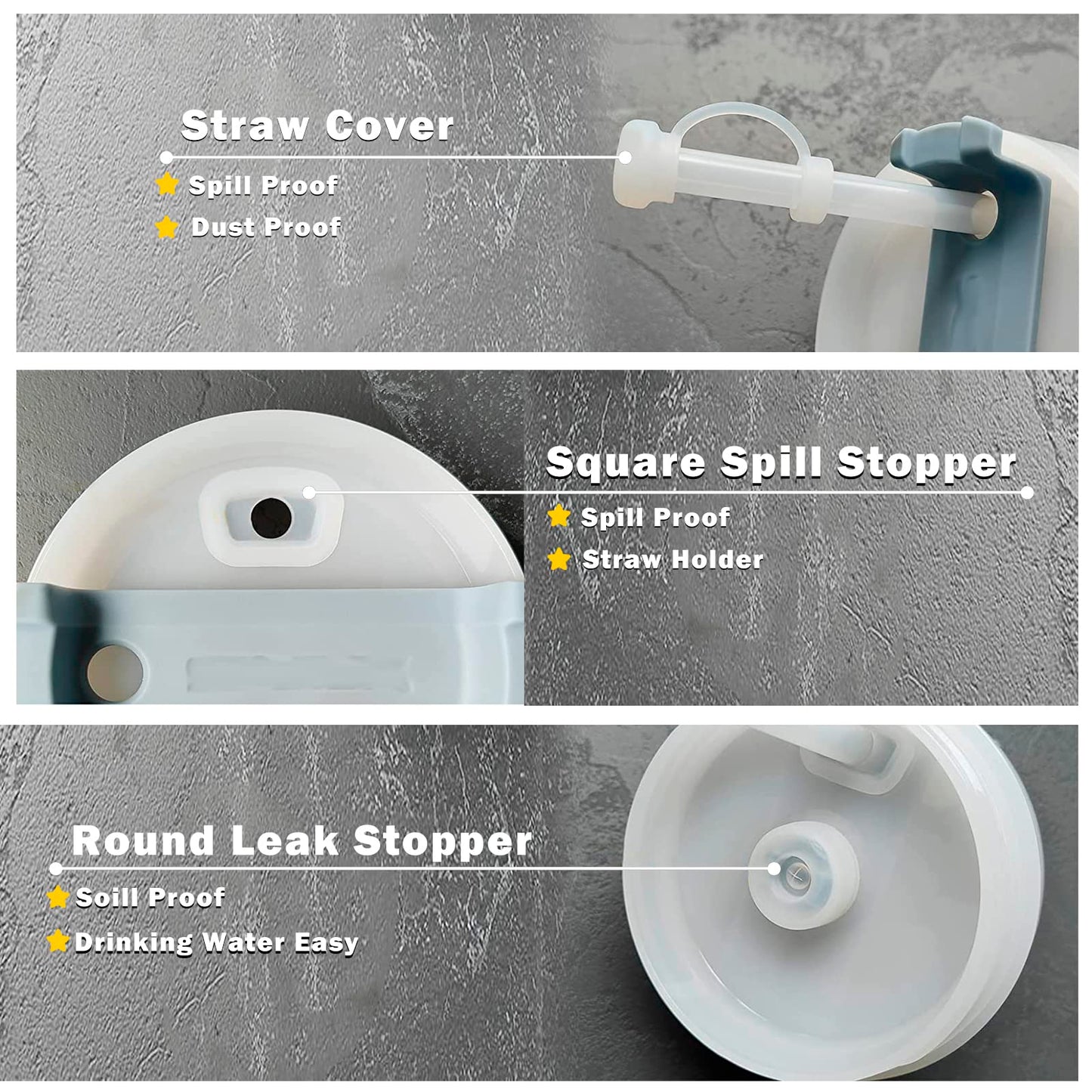Silicone Spill Proof Stopper 4 Sets, Straw Cover Compatible with Stanley Cup 1.0 Version 40oz/30oz, Tumbler Accessories, Includes 4 Straw Cover Cap, 4 Square Spill Stoppers & 4 Round Leak Stopper