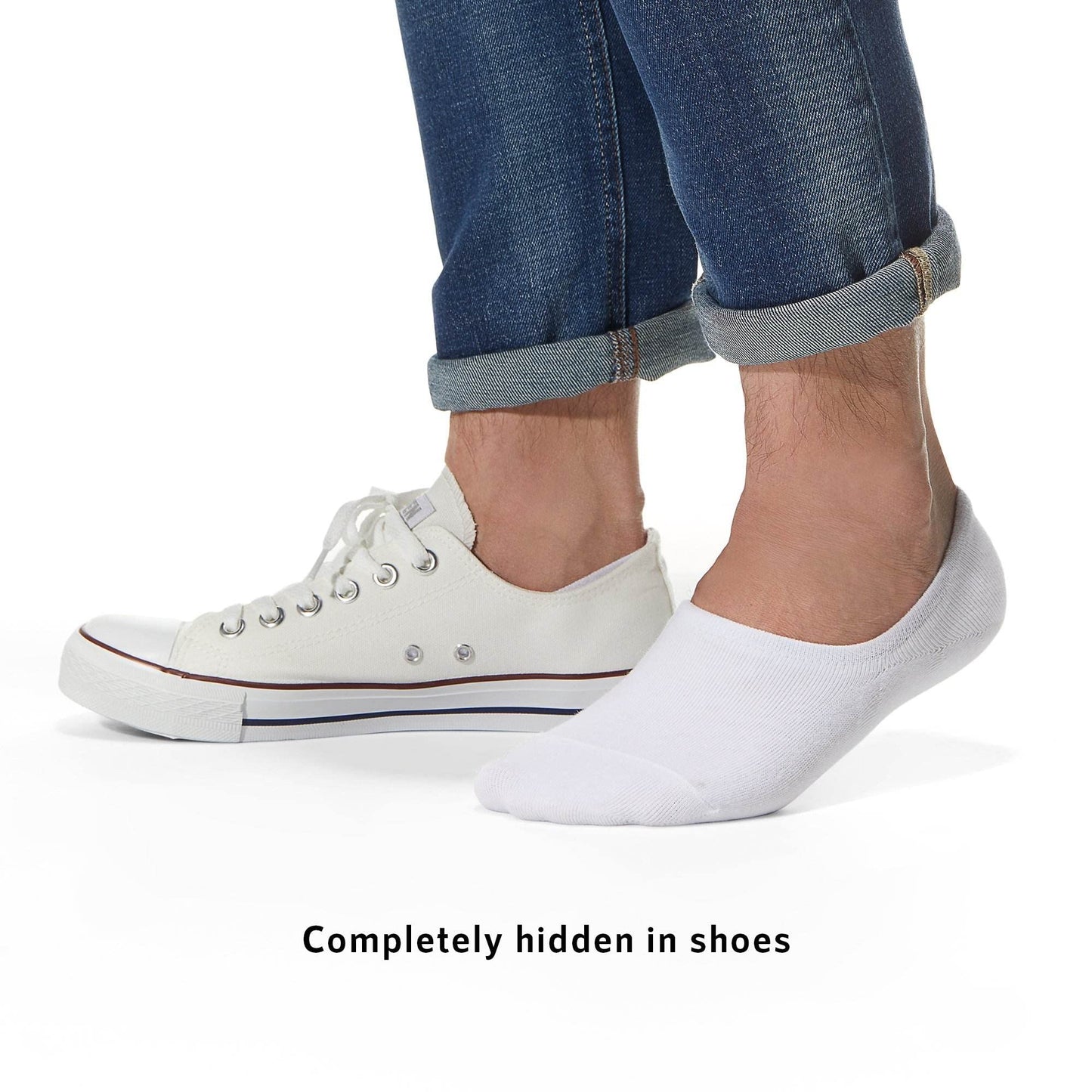 MONFOOT Men's/Women's 10 Pairs Invisible No Show Non slip Socks, White Black Small Multipack