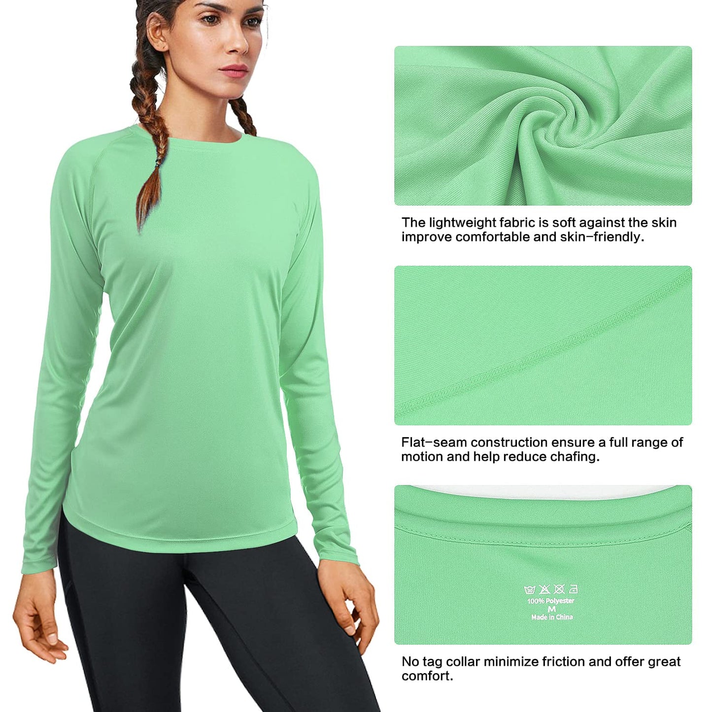 isnowood Womens Long Sleeve Rash Guard, UV UPF 50+ Sun Protection Shirts, Quick Dry Lightweight Tops for Swimming Workout Hiking Running