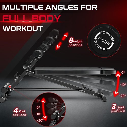 BODY RHYTHM Adjustable Weight Bench, Foldable Roman Chair for Full Body Workout, Sit up bench, Hyper Back Extension, Incline, Flat & Decline Bench (black)