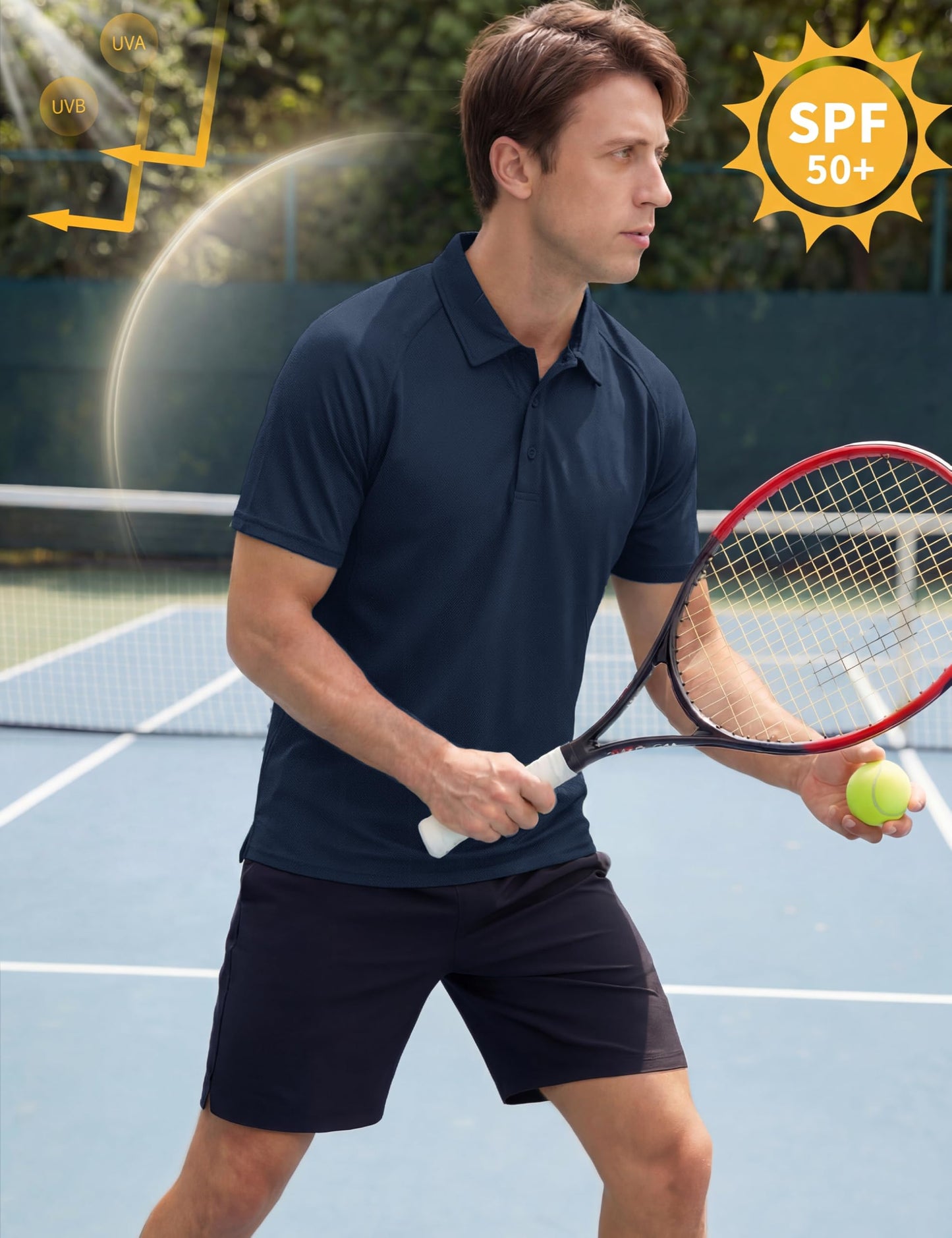 TACVASEN Polo Shirts for Men Short Sleeve Dry Fit Breathable UPF 50+ Performance Collared Shirt Summer Work Athletic Navy,L