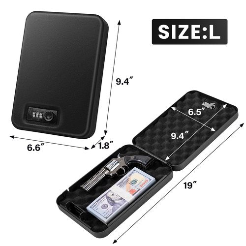Sgorlds Gun Safe for Pistol Small Portable Handgun Lock Box with Combination Lock, Pistol Safe for Car, Home, Travel, 9.4" x6.6" x1.8",Black