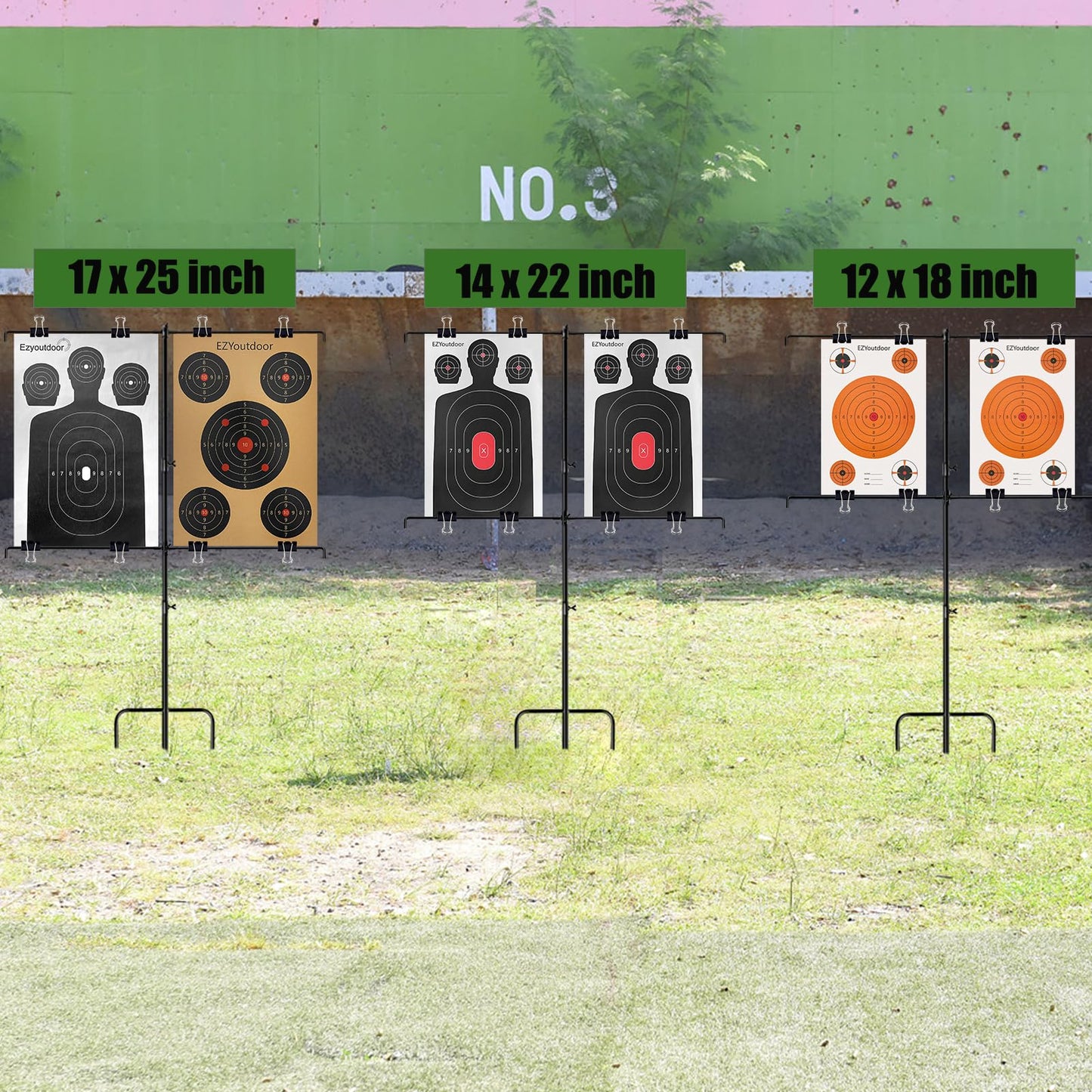 EZYoutdoor Adjustable Shooting Target, Target Stands for Shooting Range, 8 Clips Included, Ideal for BB Gun, Airsoft, Pellet, Pistol, Firearms, Rifle, Shotgun Practice