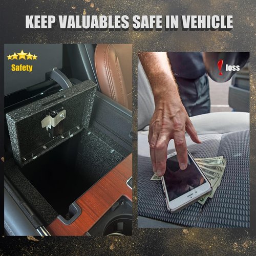 YOULAI Center Console Gun Safe - Console Gun Vault Compatible with RAM 1500/2500/3500 LARAMIE/BIGHORN/POWERWAGON 2019-2025, NOT FIT Cup Holder with Cover, 4 Digit Lock with Backup Key.