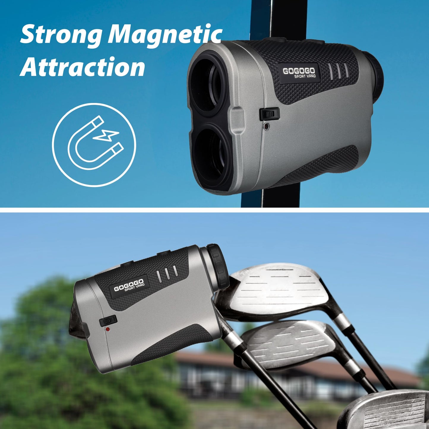 Gogogo Sport Vpro VRP Golf Rangefinder with Slope Switch, 1500/2500 yd, 7X Magnification, Magnet Stripe, ±0.3yd Accuracy, Rechargeable Range Finders for Golfing/Hunting,Golf Accessories