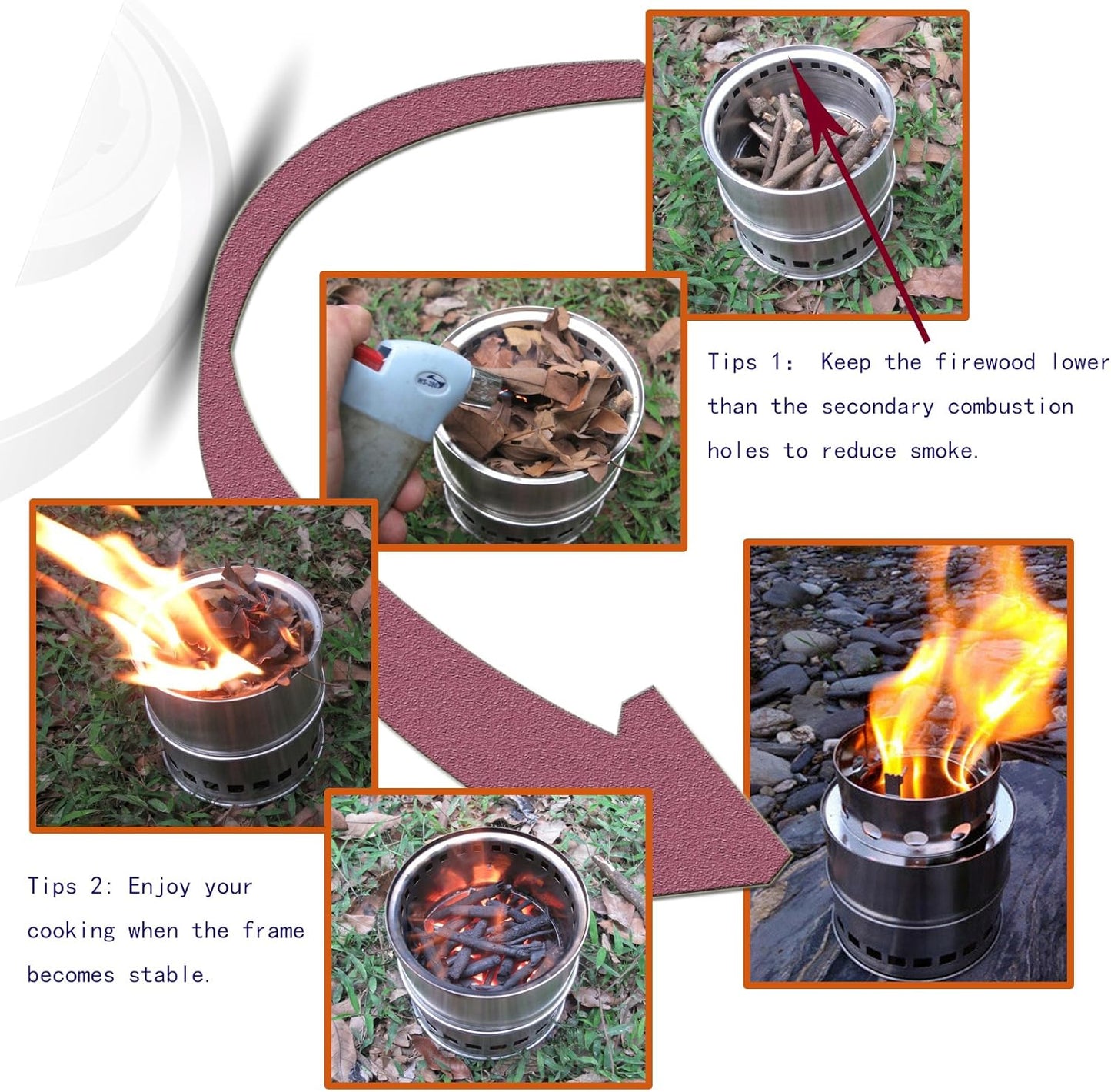 SOLEADER Portable Wood Burning Camp Stoves - Stainless Steel Compact Gasifier Stove - Twig Stove For Camping, Hiking, Picnic, BBQ, Backpacking The 3rd Generation