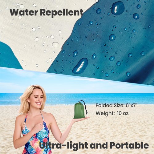 Oversized Sandproof Beach Blanket (83"x81"), Extra Large Beach Sheet for Up to 6 People. Sandfree Beach Mat, Big Sand Blankets with Sand Bags and Stakes. (Cyan Mountain)