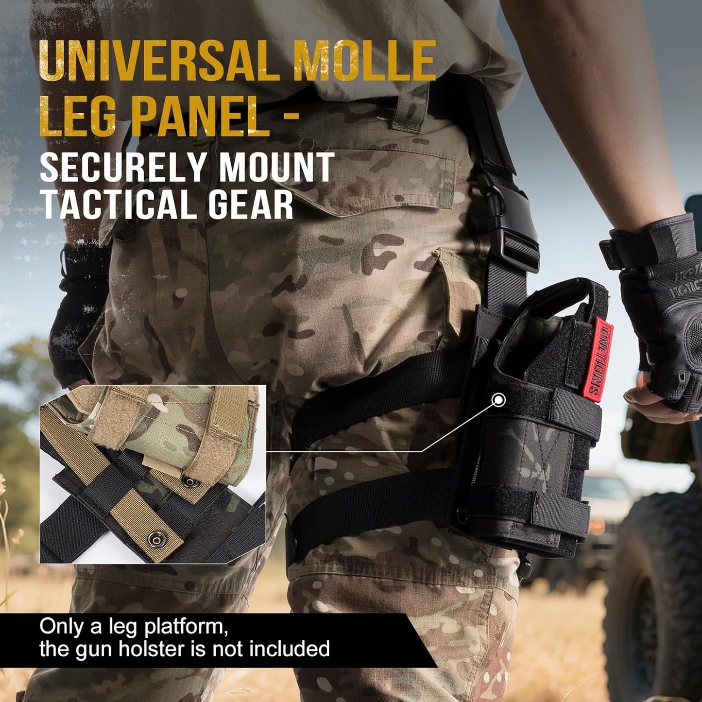 OneTigris Mini Molle Panel for Tools, Drop Leg Platform Minimalist Adjustable Thigh Rig for Flashlight Green