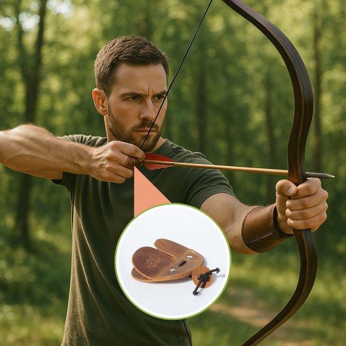 Toprank Leather Archery Finger Tabs - Handmade Finger Guard for Shooting Practice Gear, Recurve Bow Fingers Tab (Green)