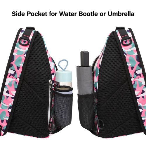 MOSISO Crossbody Sling Backpack, Portable Travel Hiking Daypack Chest Sling Bag Casual Daypack One Strap Chest Backpack for Women Men Outdoor Hiking Travel, Pink Camouflage Graffiti