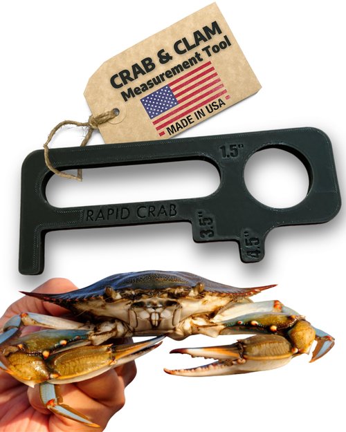 Crab Measurement Tool for Blue Crabs & Clams | NJ Regulation 3.5" Soft Shell, 4.5" Hard Shell | Floating Crab Gauge with Handle | 1.5" Clam Hole | Crabbing Gear & Supplies, Crab Fishing
