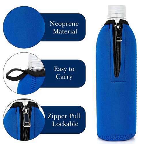 Linkidea Disposable Water Bottle Sleeve Compatible with Smartwater 16.9/20Fl Oz, Evian 16.9Fl Oz, Insulated Neoprene Plastic Bottled Water Cover with Lockable Zipper (1 Pack/Blue)