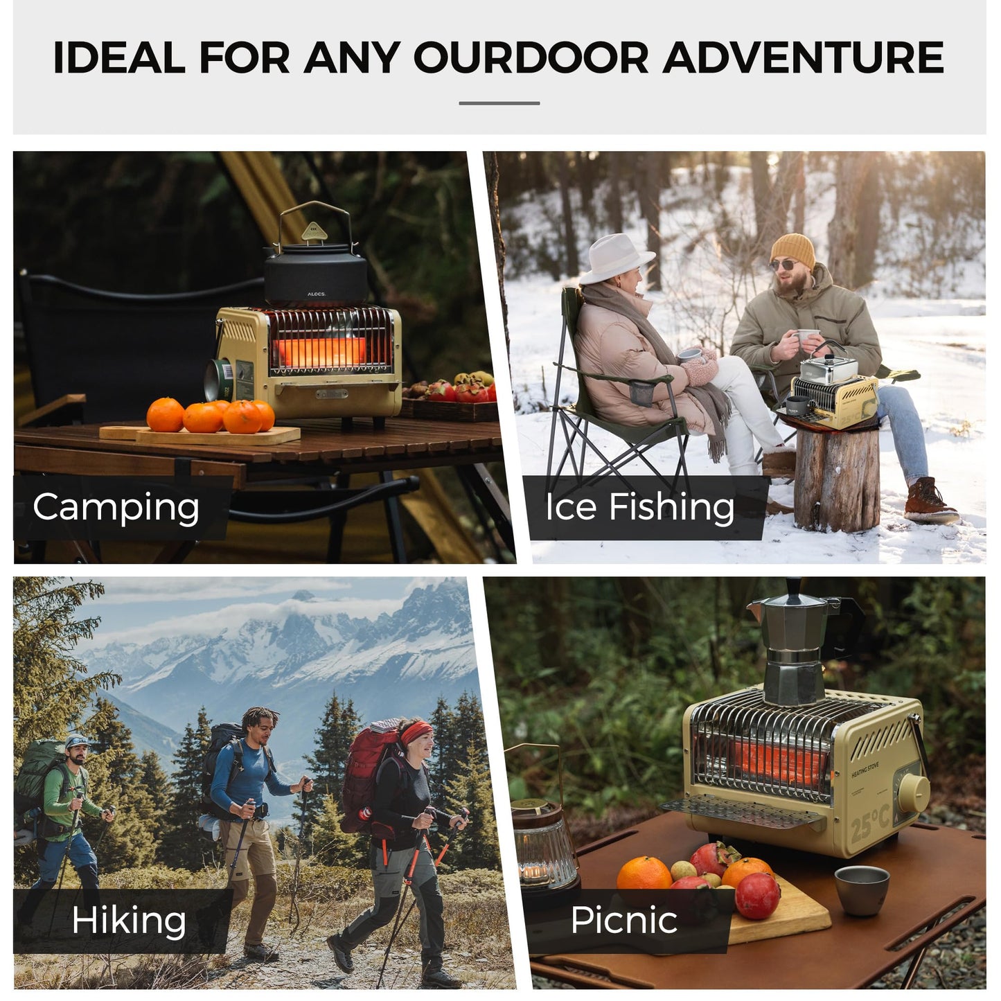 ALOCS 3 in 1 Portable Heater and Stove, 5200BTU Camping tent heater, Outdoor Camping Gas Stove with Shelf for Storage,Adjustable Temperature Camping Heaters for Tent, Fishing, Hiking, Trekking