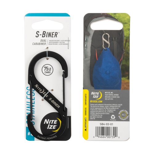Nite Ize S-Biner Stainless Steel Dual Carabiner - Multi Purpose Dual Carabiner Clip - Great for Camping Supplies & Hiking Essentials - Secure Key Holder - Size 4, Black (5 Pack)