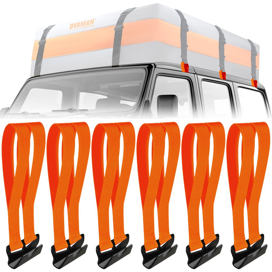 6 Car Door Hook Straps with Double Loops - Universal Roof Rack Straps for Secure Cargo, No Roof Rack Needed, Heavy-Duty Waterproof Design, Compatible with Most Cars(Orange)