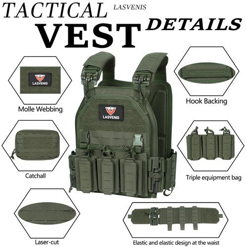 LASVENIS Quick Release Tactical Vest Adjustable Breathable Weighted Outdoor Vest for Training