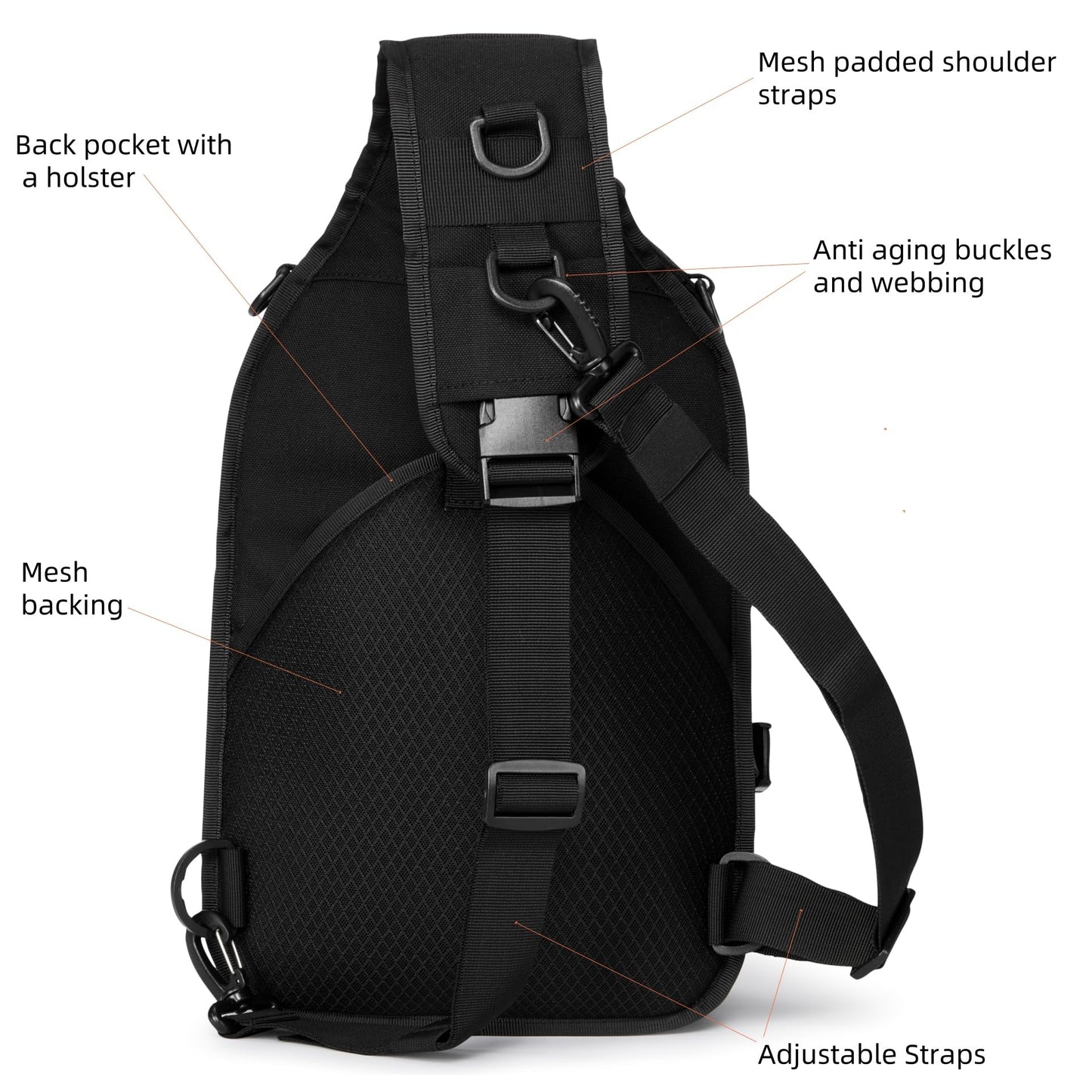 AMHEH Military Tactical Crossbody Sling Bag One Strap Backpack 15L Black | Fit 12 Inch Laptop, Molle, Travel, Hiking, Daily Use