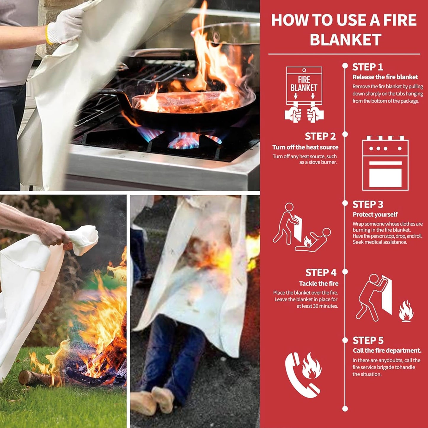 A2Z DISTRIBUTION 40”x40” Fire Blanket for Home and Kitchen, Emergency Fire Extinguisher Blanket, High Heat Resistant Fire Suppression for Home Safety Kitchen, and Camping (2)