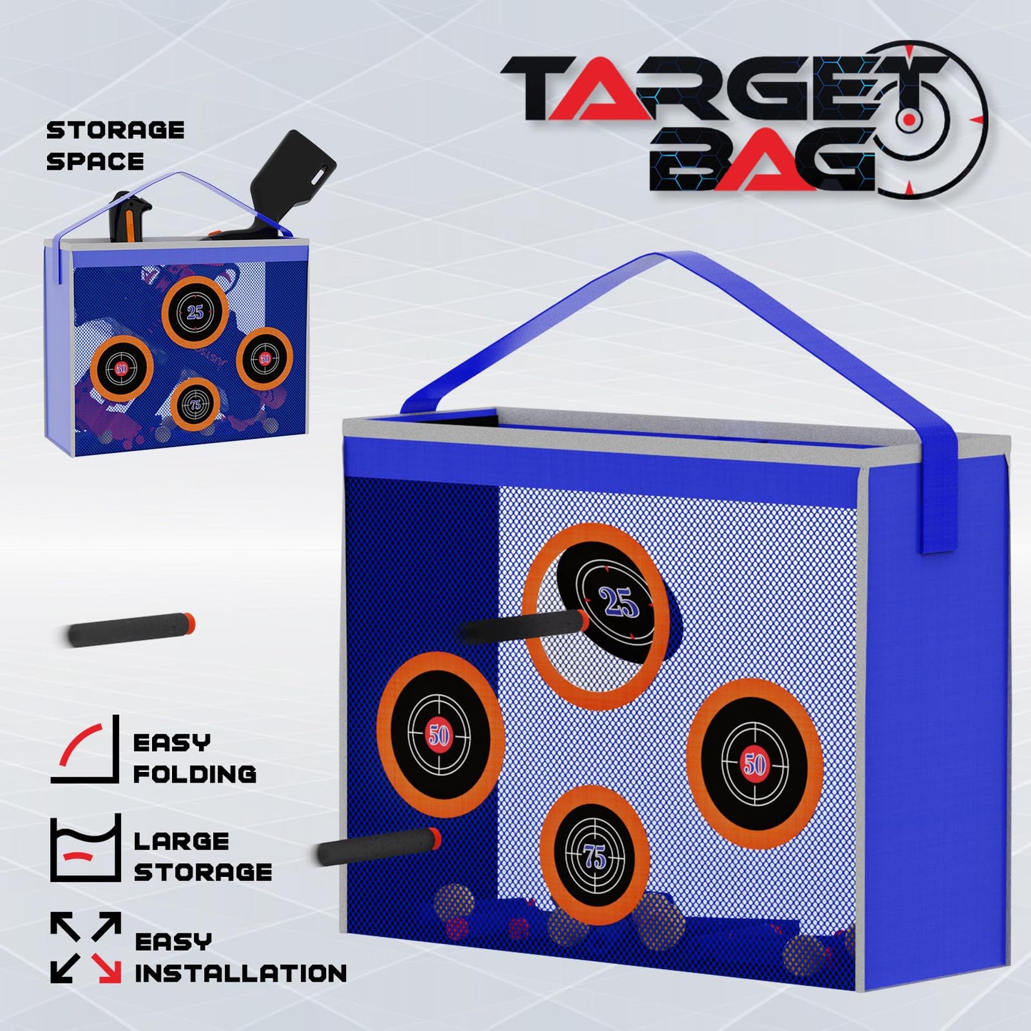 Foam Blasters Portable Practice Target Bag Storage Carry Target Pouch for Nerf Guns N-Strike Elite/Mega/Rival Series