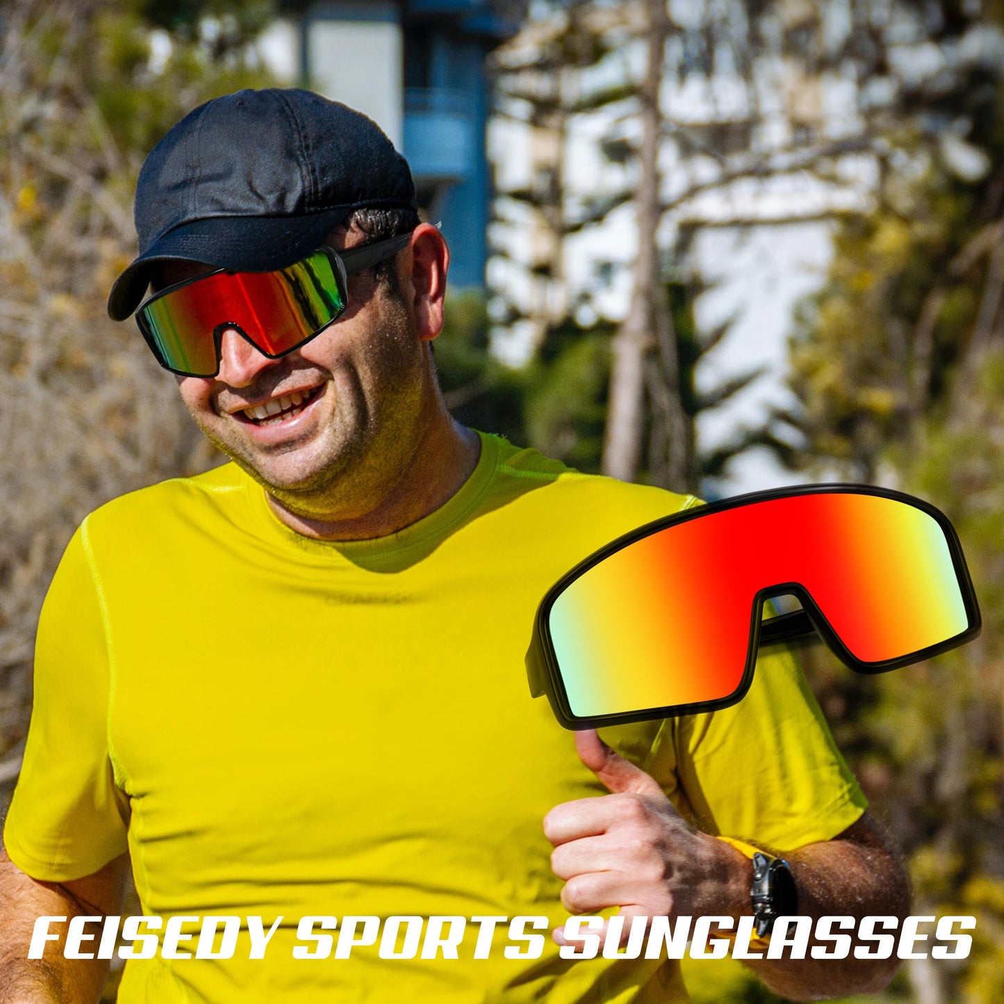 FEISEDY Men Women Cycling Sports Sunglasses Fishing Running Trekking Baseball 80s 90s Shield Sunglasses B2962