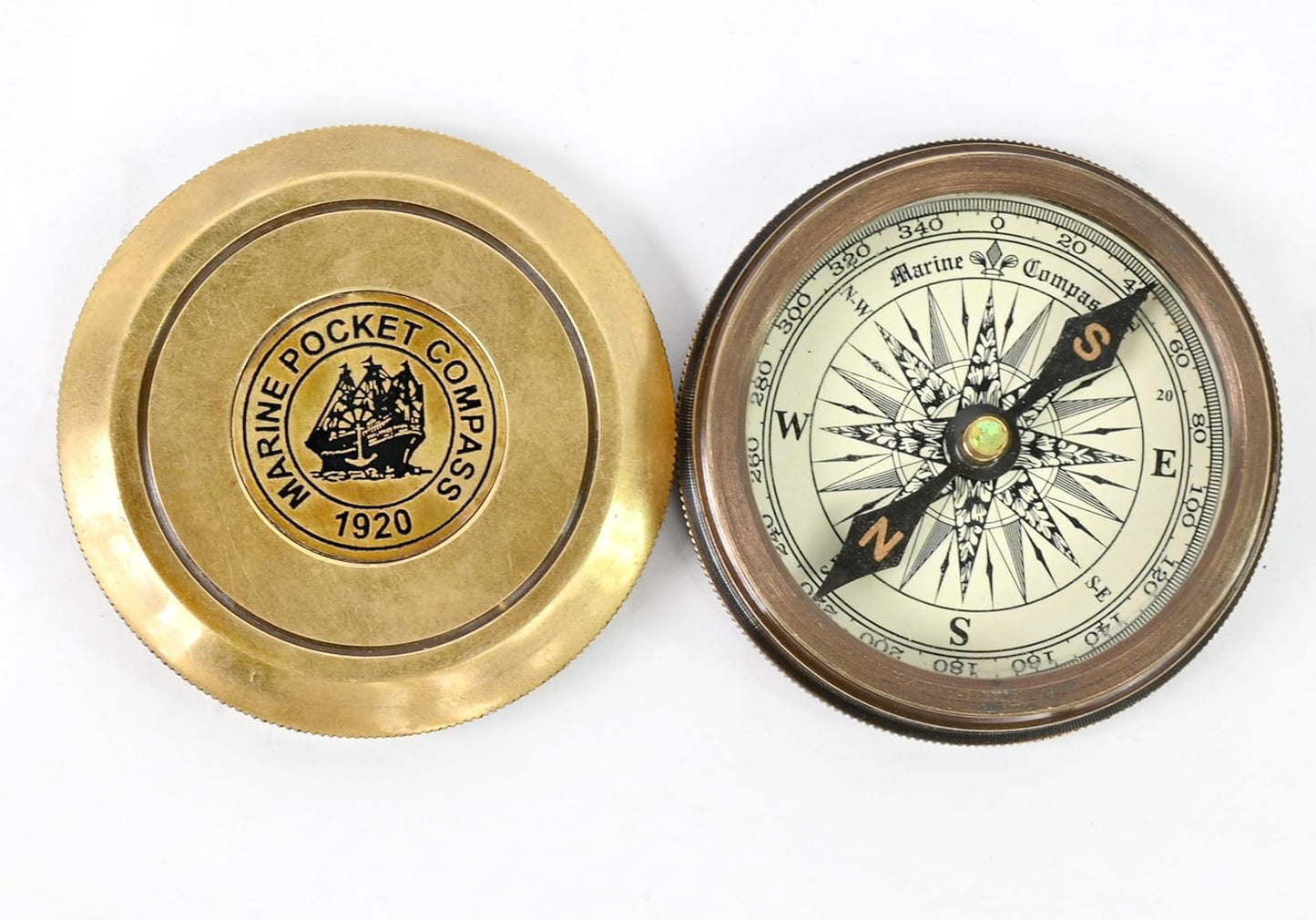 Vintage Brass Nautical Pocket Compass - 2-Inch Replica with Robert Frost Poem