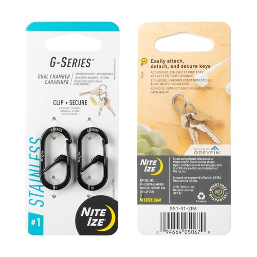 Nite Ize G-Series Dual Chamber Carabiner - Carabiner Clip for Car Keys, Keychains & More - Dual Chamber Key Organizer - Key Holder Accessories - Size 1, Black, (4 Pack)