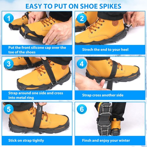 SYOURSELF Ice Cleats for Shoes and Boots Women Men, Crampons Non Slip Snow Chains Ice Grippers for Shoes and Boots, Traction Cleats Shoe Spikes for Snow and Ice Fishing Hiking Walking Climbing