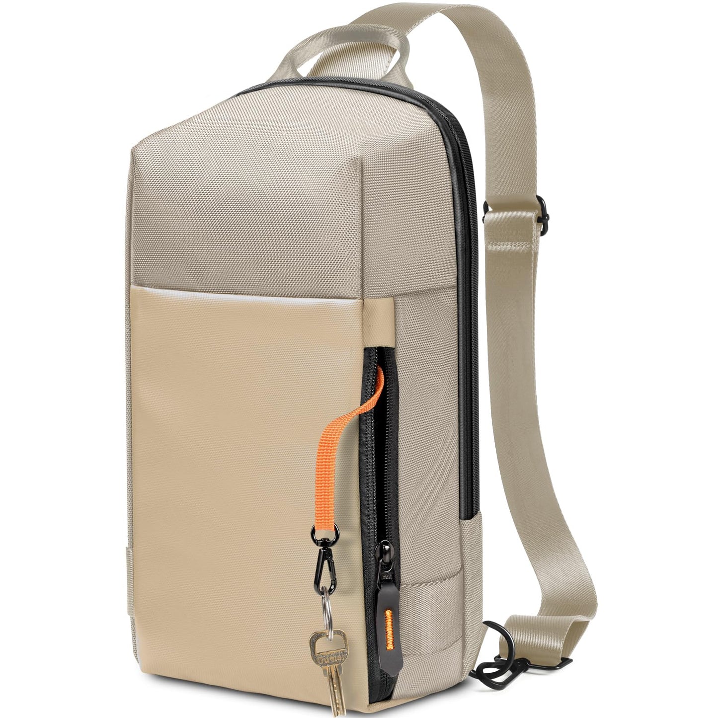 GEAMSAM Sling Bag for Men, Crossbody Bag Sling Shoulder Backpack Waterproof Lightweight Daypack Chest Bag for Work Travel, Perfect for Commute Daily Carry - Khaki