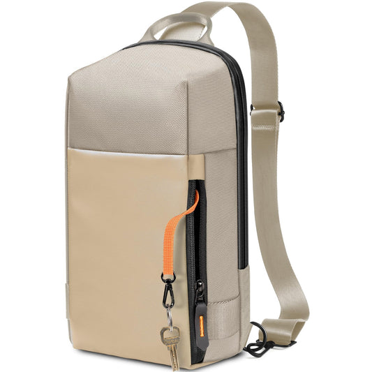 GEAMSAM Sling Bag for Men, Crossbody Bag Sling Shoulder Backpack Waterproof Lightweight Daypack Chest Bag for Work Travel, Perfect for Commute Daily Carry - Khaki